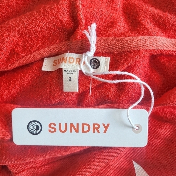 New Sundry Anthro Love Star Print Red Hoodie Pullover Sweatshirt NWT 2/Medium - Picture 8 of 10
